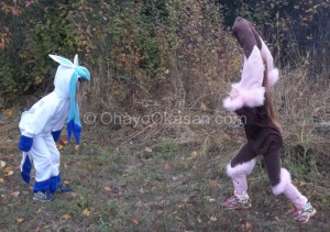 Shiny Glaceon and Shiny Lopunny Pokemon Costumes