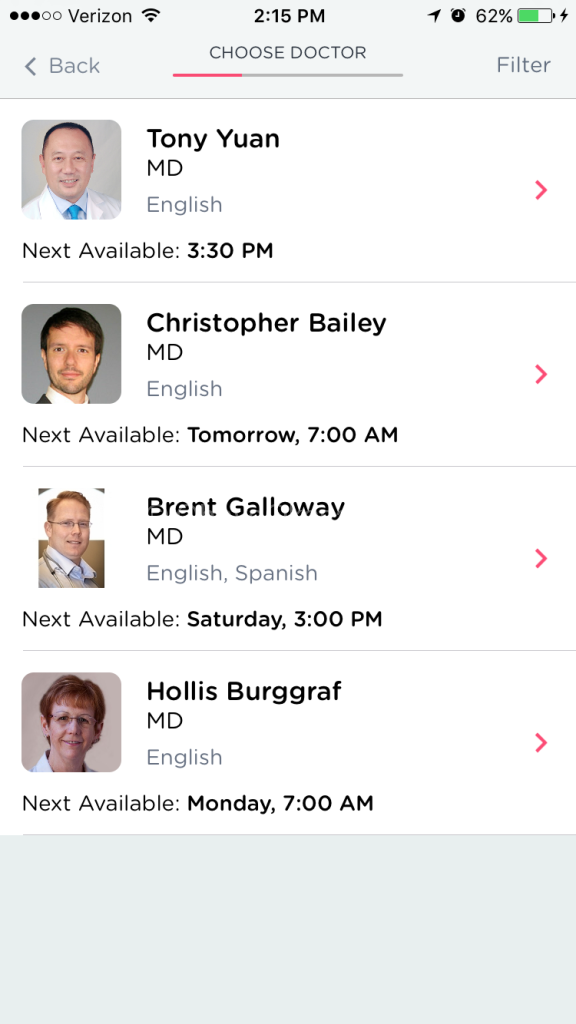 Scheduling an appointment with Doctor On Demand via iPhone app.